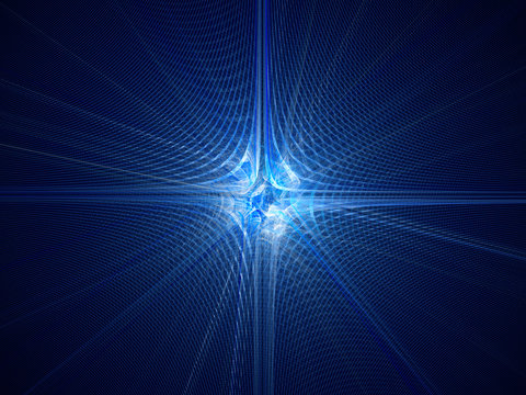 Blue glowing quantum particle with wave attribution