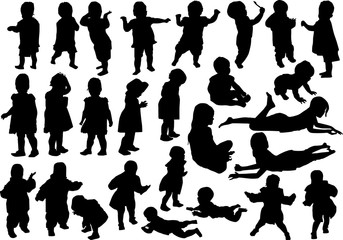 twenty seven child silhouettes collection on white