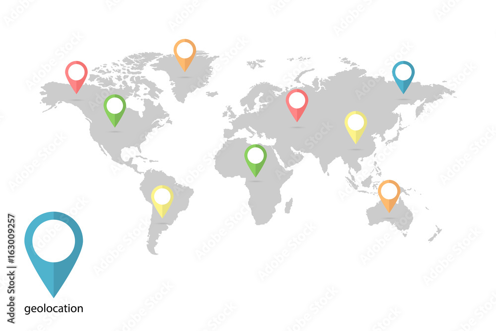 Poster world map with geolocation on blank background