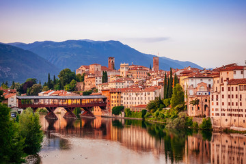 Bassano del Grappa Ponte Vecchio in Veneto Region Northern Italy - obrazy, fototapety, plakaty