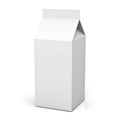 Blank milk box or juice box retail package isolated on white background with shadow and reflection . 3D rendering.