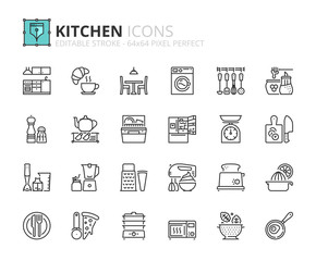 Outline icons about kitchen