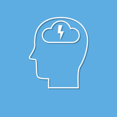 Brainstorming head icon, cut from white paper