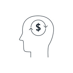 Head with dollar symbol icon, analysis concept,thin line style