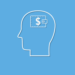 Head with dollar symbol icon cut from white paper