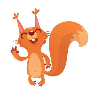 Cute cartoon squirrel in playful mood. Vector illustration isolated