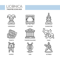 Fototapeta premium Theater- modern color vector single line design icons set