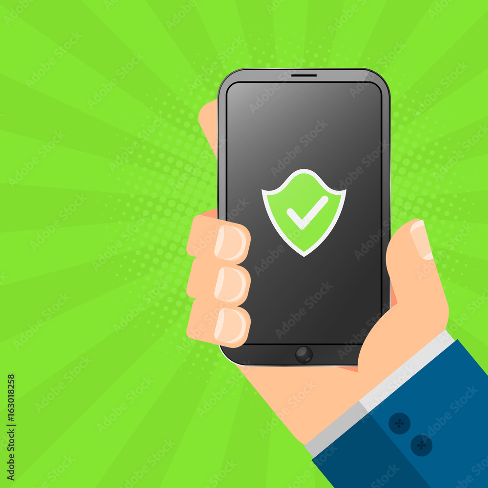 Aufkleber the hacker is holding a secure gadget in his hands. electronic high-tech phone smartphone. the syste