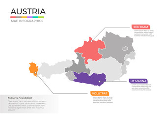 Austria map infographics vector template with regions and pointer marks