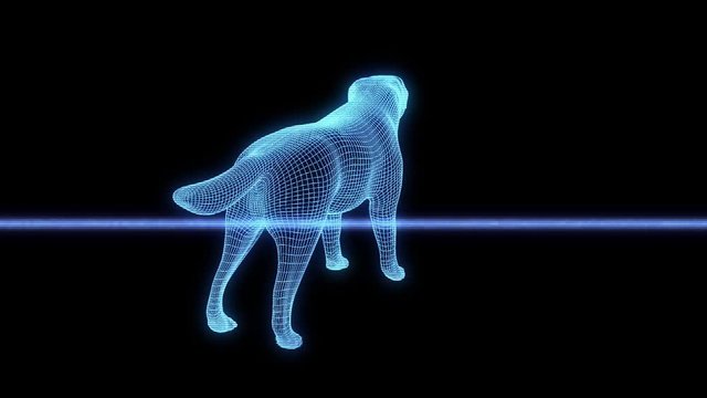 Dog in Hologram Wireframe Style. Nice 3D Rendering
