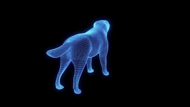 Dog in Hologram Wireframe Style. Nice 3D Rendering
