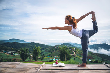 woman asia travelers travel. Play if yoga. phetchabun phutubberg thailand
