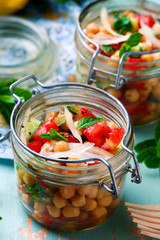 chickpea lunch salad in a jar..style rustic.