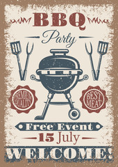 BBQ party vintage colored poster