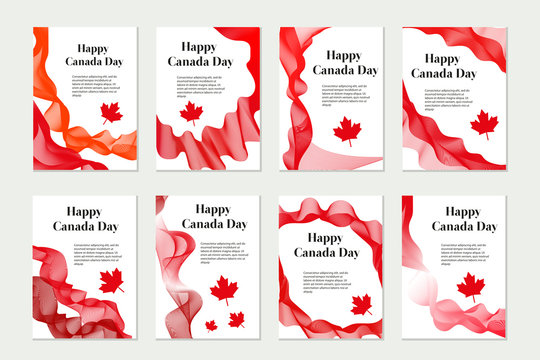 Canada Day set of templates for your design. Brochure, flyer, poster. Isolated on white background. Vector illustration