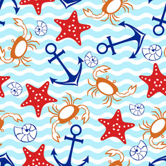 Marine vector seamless pattern. Design illustration sea background. © barberry