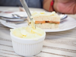 Butter with smoked salmon sandwiches