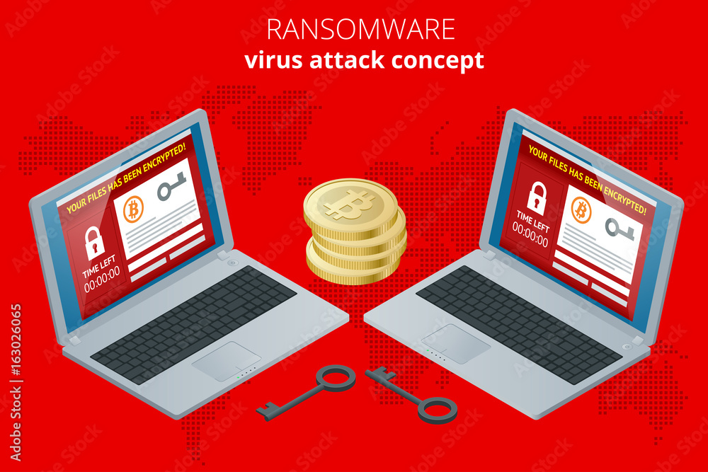 Poster ransomware, malicious software that blocks access to the victims data. hacker attacks network. isome