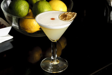 cocktail pisco sour in a bar