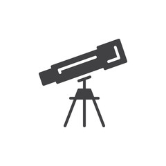 Telescope icon vector, filled flat sign, solid pictogram isolated on white. Astronomy symbol, logo illustration. Pixel perfect graphics