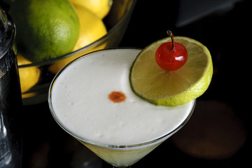 cocktail pisco sour in a bar