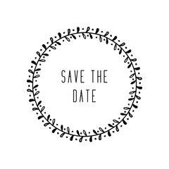 Round floral rustic frame, simple  save the date floral wreaths on white background