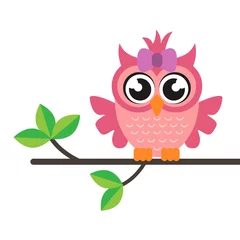 Fotobehang cartoon owl girl on a branch © julia_january