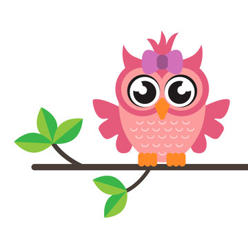 cartoon owl girl on a branch