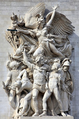 Paris, France, September 16, 2011 :  Le Depart, sculpture on the Arc De Triomphe which celebrates the cause of the French First Republic and shows winged liberty above the volunteers