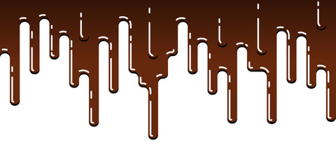 Seamless streak of dripping chocolate Trickles of hot chocolate flowing down Vector flat linear illustration isolated on white background