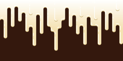 Seamless streak of dripping cream Trickles of glaze flowing down Vector flat linear illustration isolated on white background