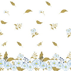 Seamless floral pattern. Background in small blue flowers on a white background for textiles, fabric, cotton fabric, cover, wallpaper, stamp, gift wrap, postcard.
