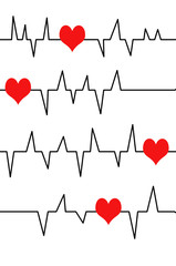 Fondo negro con dibujos de electrocardiograma y corazones