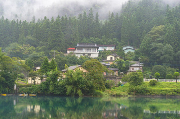 Fototapeta na wymiar Japanese countryside landscape of small town