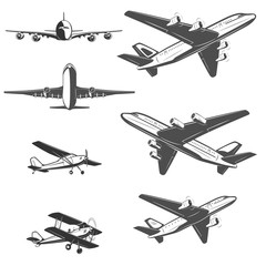 A set of labels for advertising companies for air transportation.  Large airliner and small biplane © Andrymas