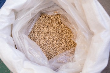 High angle view of barley sack