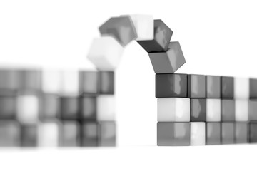design element. 3D illustration. rendering. child toys. plastic cubes wall with gateway  construction black and white image on white background
