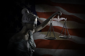 Lady Justice on U.S flag background