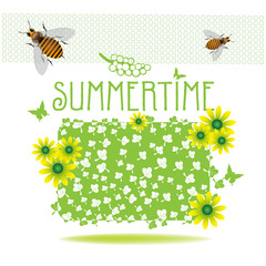 Summertime concept with flowers and bees