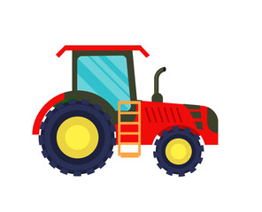 Modern agriculture tractor icon. Rural industrial farm equipment machinery, agricultural vehicle isolated vector illustration in flat design.