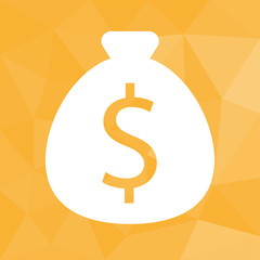 Geldsack Dollar - Icon mit geometrischem Hintergrund gelb
