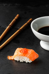 Salmon Nigiri with salmon roe.