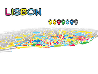 Lisbon, Portugal, Downtown 3D Vector Map