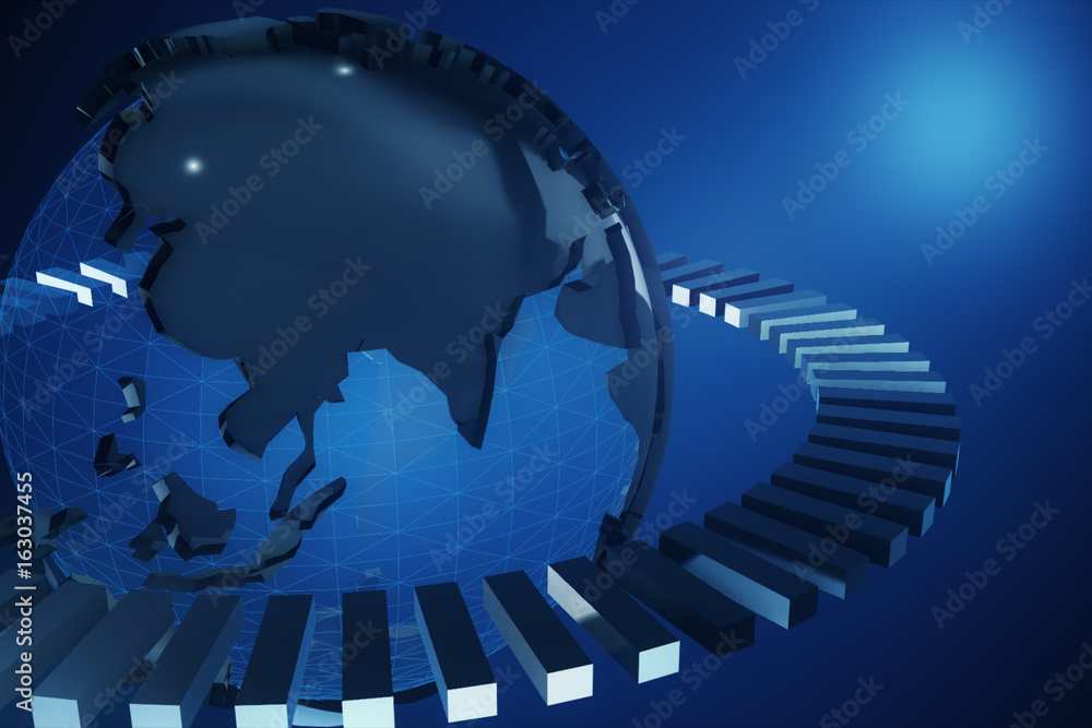 Canvas Prints blue earth technology, business and communications background. earth globe rotating with plexus part