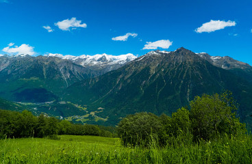 Alpine sunny mountains in the summer.