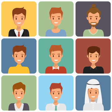 Cute illustrations of man with various hair style and different clothes. Illustration vector of avatar man.