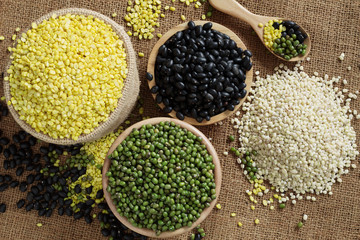 nuts and barley on sack.