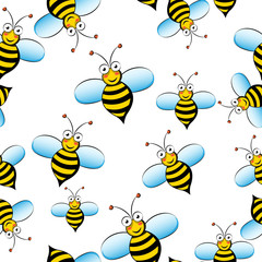 Cute bee seamless pattern on the white background