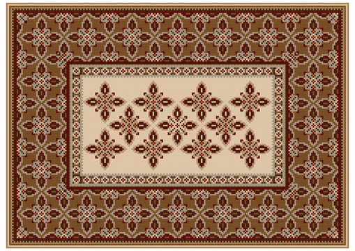 Luxury carpet with ethnic oriental ornament in brown and beige shades in the middle
