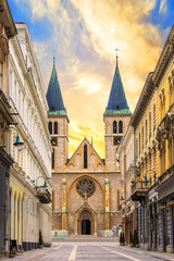 Fototapeta na wymiar The Cathedral of the Holy Heart of Jesus in the Old City of Sarajevo, Bosnia and Herzegovina